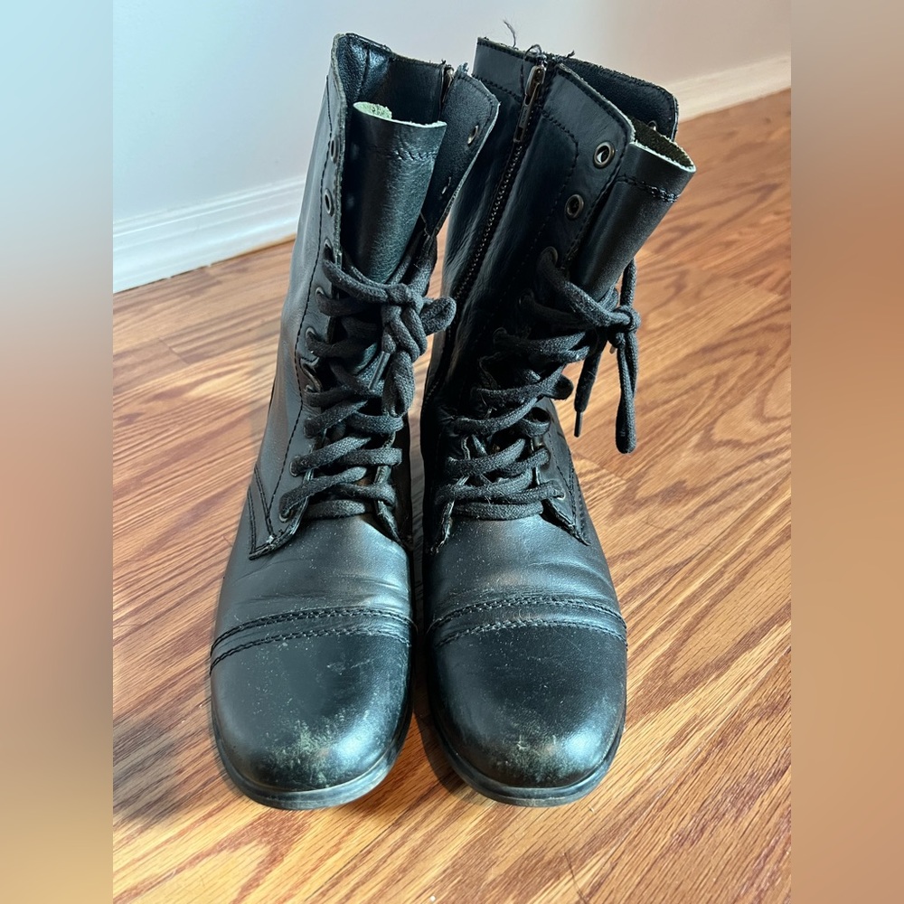 Steve Madden Troopa Black Lace-Up Combat Boots, 10